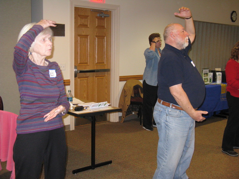 Students Alice Bauer of Lewes, left, and Lamar Schock of Milton practice tai chi movements in the second session of the Brain Healthy Lifestyle series. SOURCE SUBMITTED